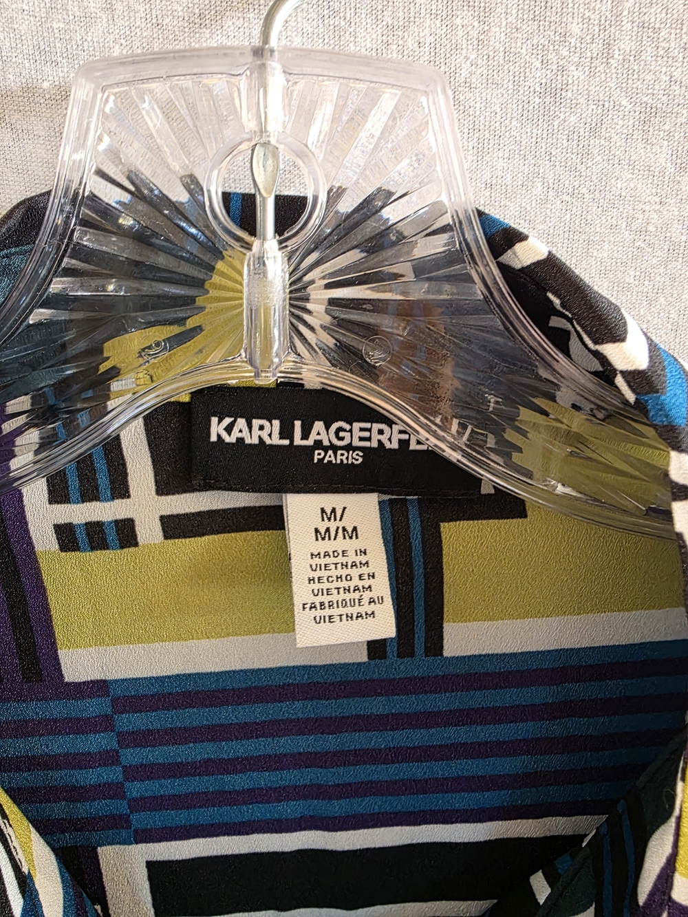 Karl Lagerfeld Black Blue Green Yellow Graphic Button-Down Shirt - Picture 3 of 4